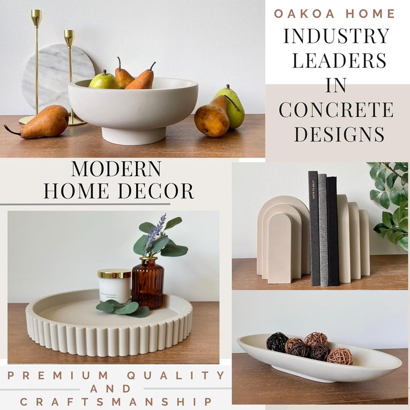 OAOKA Concrete Black Decorative Bowl for Home Decor - Black Fruit Bowl - Modern Pedestal Coffee Table Bowl for Entryway Table - Image 2